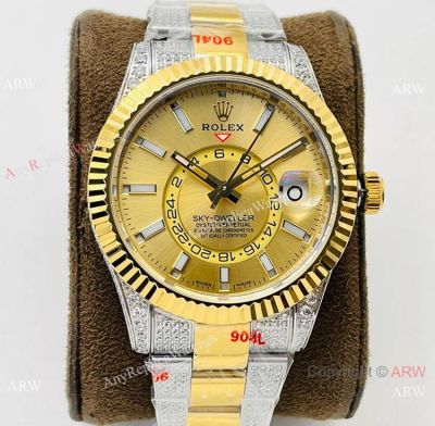 VR Factory Rolex Sky-Dweller 42 Cal.9001 Watch - Two Tone with Diamond Strap